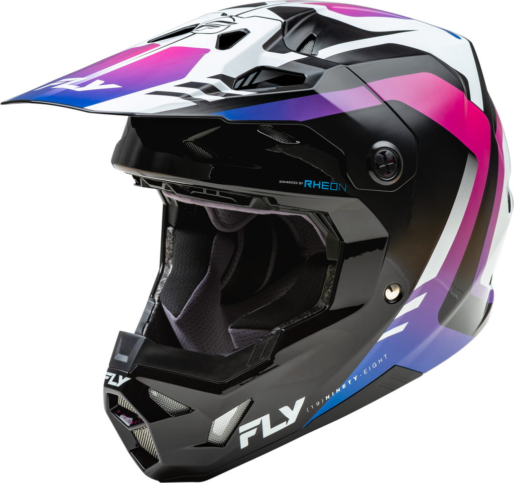 Fly Racing Formula Cp Krypton helmet in white, black, and purple with a sleek design, size small (73-0039S).