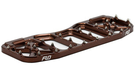 Flo Motorsports V5 Floorboards in bronze, foot controls for motorcycles, with textured surface and sturdy mounting points.