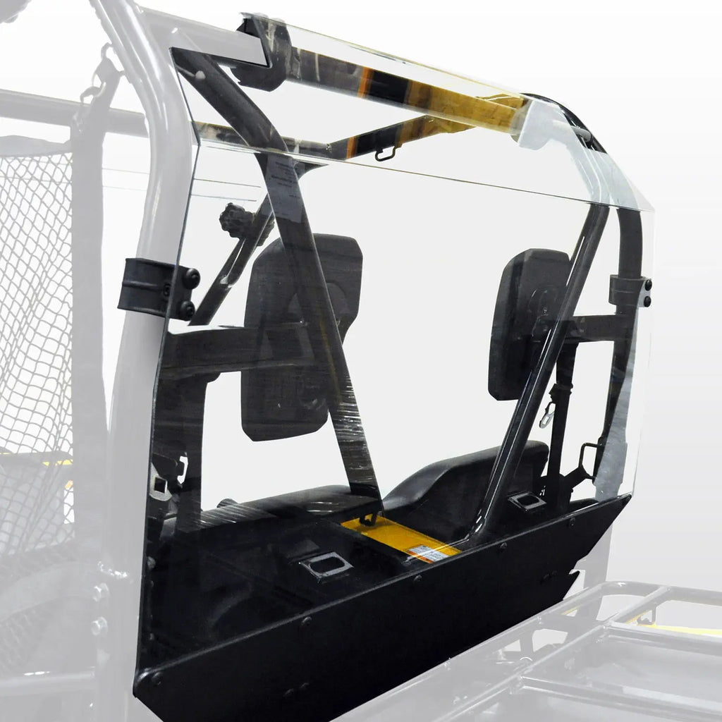Kolpin Poly Rear Windshield for off-road vehicles, shown installed with clear poly material and mounting hardware