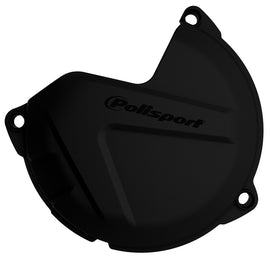 Polisport Plastics black clutch cover protector for motorcycles, black plastic with textured surface and mounting details.