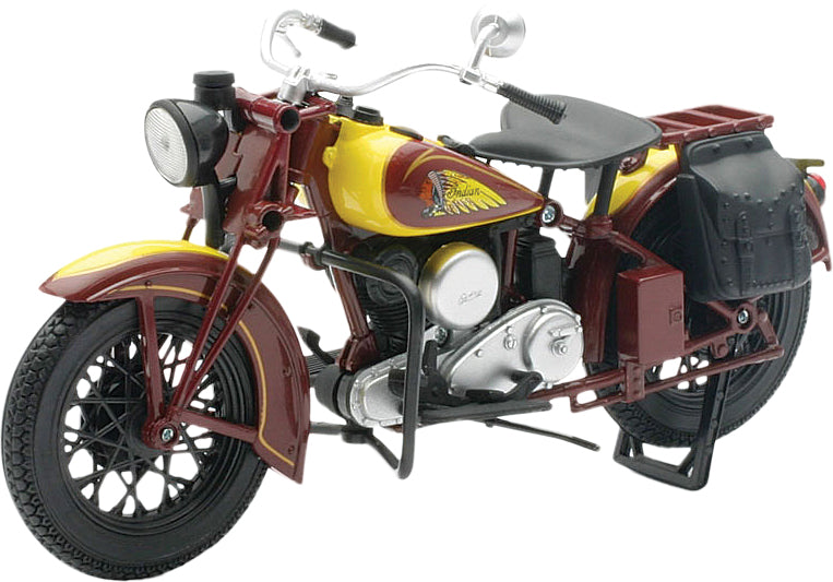 New Ray Toys 1:12 scale replica of 1934 Indian Sport Scout motorcycle accessory, detailed model with vintage design.