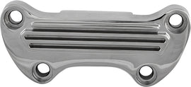 HardDrive chrome H-Bar clamp with fins and skirt for steering, model 820-1320C, shown in detailed close-up image.