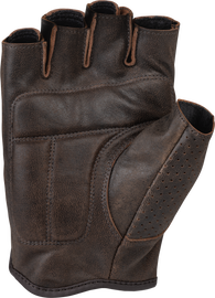 HIGHWAY 21 half jab gloves in brown, medium size, showing the protective leather design and secure wrist strap.