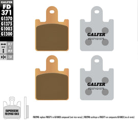 GALFER Sintered Ceramic Brake Pads FD371G1375 for motorcycles, showing the brake pad with detailed friction surface and brand logo.