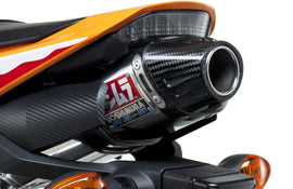 Yoshimura Street Rs-5 slip-on exhaust system with stainless steel and carbon fiber finish, designed for motorcycle performance and style.