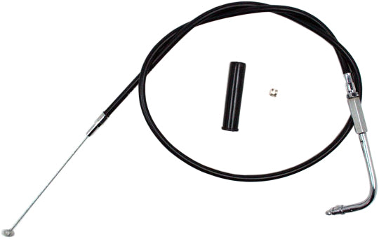 Motion Pro black vinyl throttle cable 70-6350 for motorcycle control lines, featuring a durable outer sheath and metal connectors.