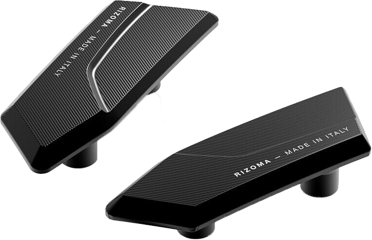 Pair of black RIZOMA mirror block off plates for BMW 5 Series, designed as accessories for mirror cover modification.