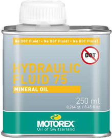 Motorex Hydraulic Fluid 75 in 250ml bottles, 12-pack, shown in a case, ideal for hydraulic systems and machinery.