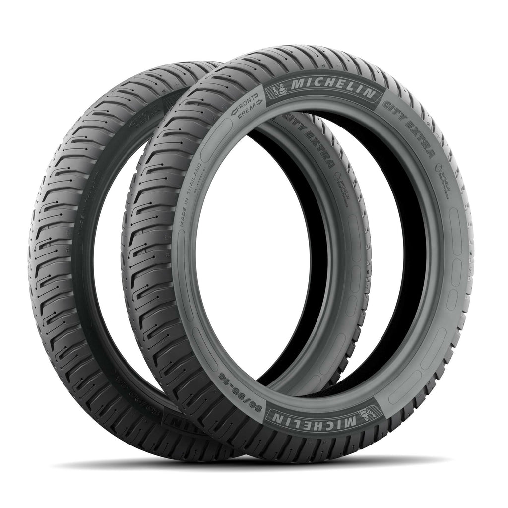Michelin City Extra tire for front and rear 3.50-10 bias ply, showing tread pattern and sidewall details.