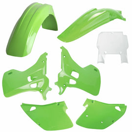 Polisport Plastics KX 125/250 OEM body plastic kit, includes various colored panels for Kawasaki motocross bikes, model 93.