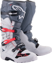 Load image into Gallery viewer, Alpine Star Tech 7 Enduro motorcycle boots in light grey, dark grey, and bright red, size 10, with sturdy protective design.