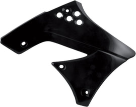 Acerbis radiator shrouds in black, designed for motorcycle cooling system, featuring sleek aerodynamic styling and brand logo.