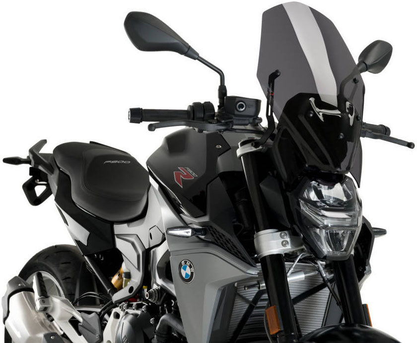 PUIG Naked New Generation Tour motorcycle windscreen without OEM screen for BMW, showing clear, aerodynamic design.