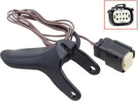 SP1 throttle lever with thumb warmer for Lynx and SD snowmobiles, shown with detailed metal and ergonomic grip features.