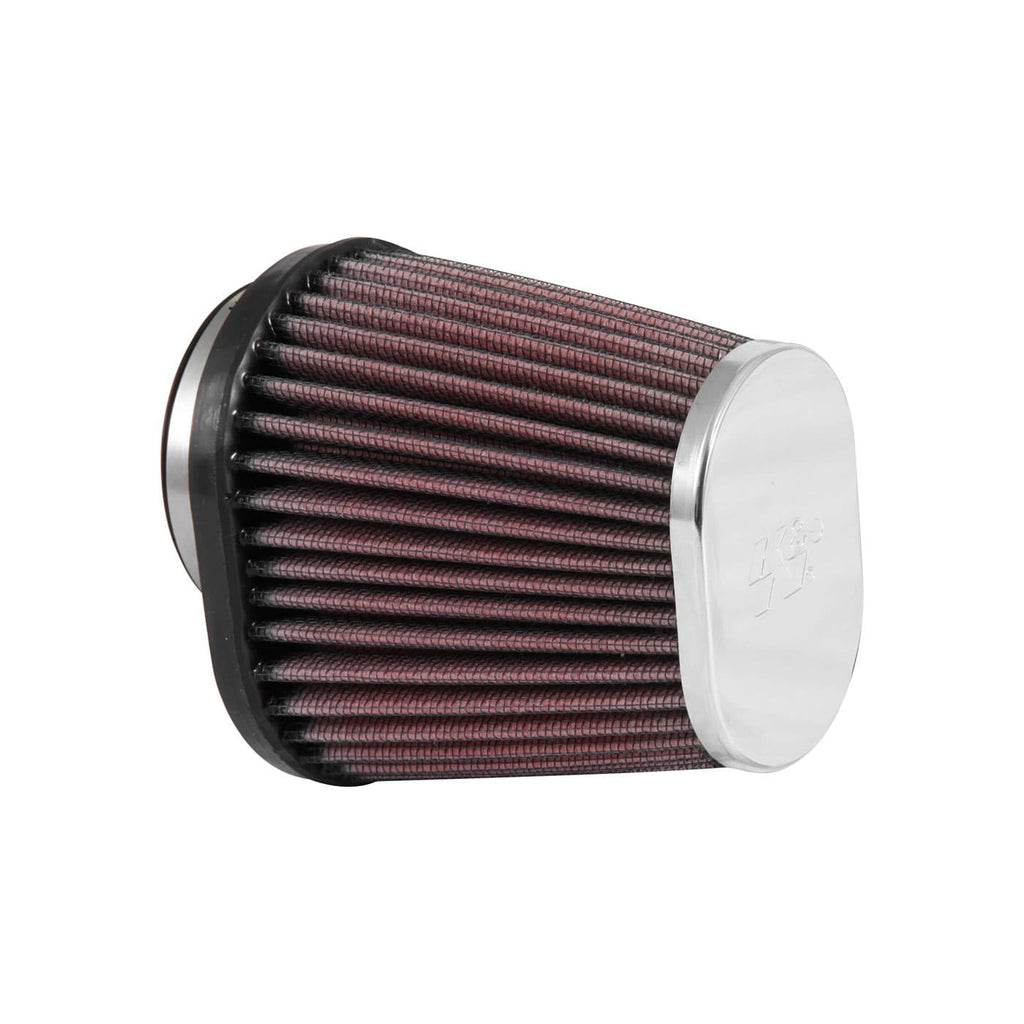 K&N universal 54mm flange engine air filter showing the cylindrical filter element with metal end caps and rubber sealing edges.