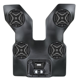 SSV Works Arctic WP3 overhead speaker kit mounted on a vehicle with speakers and wiring visible.