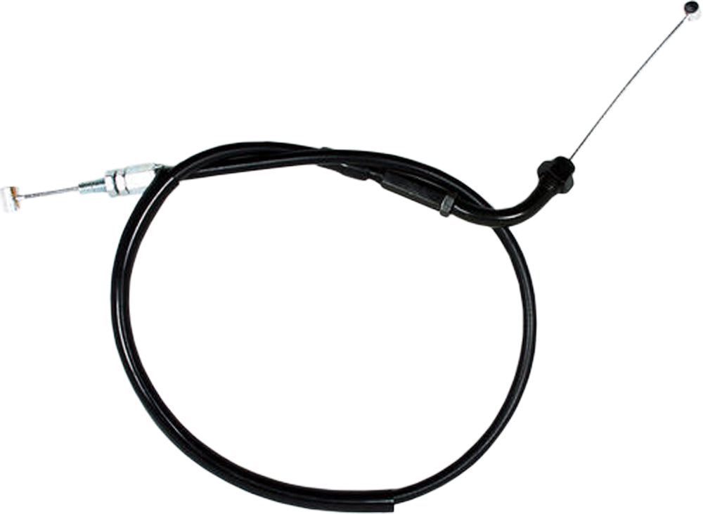 Motion Pro black vinyl throttle pull cable for motorcycle control lines, featuring a durable, flexible design.