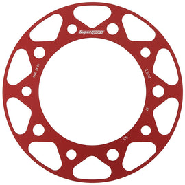 Supersprox rear edge aluminum sprocket 43-tooth red color for Honda and Yamaha motorcycles, showing the sprocket with red finish.