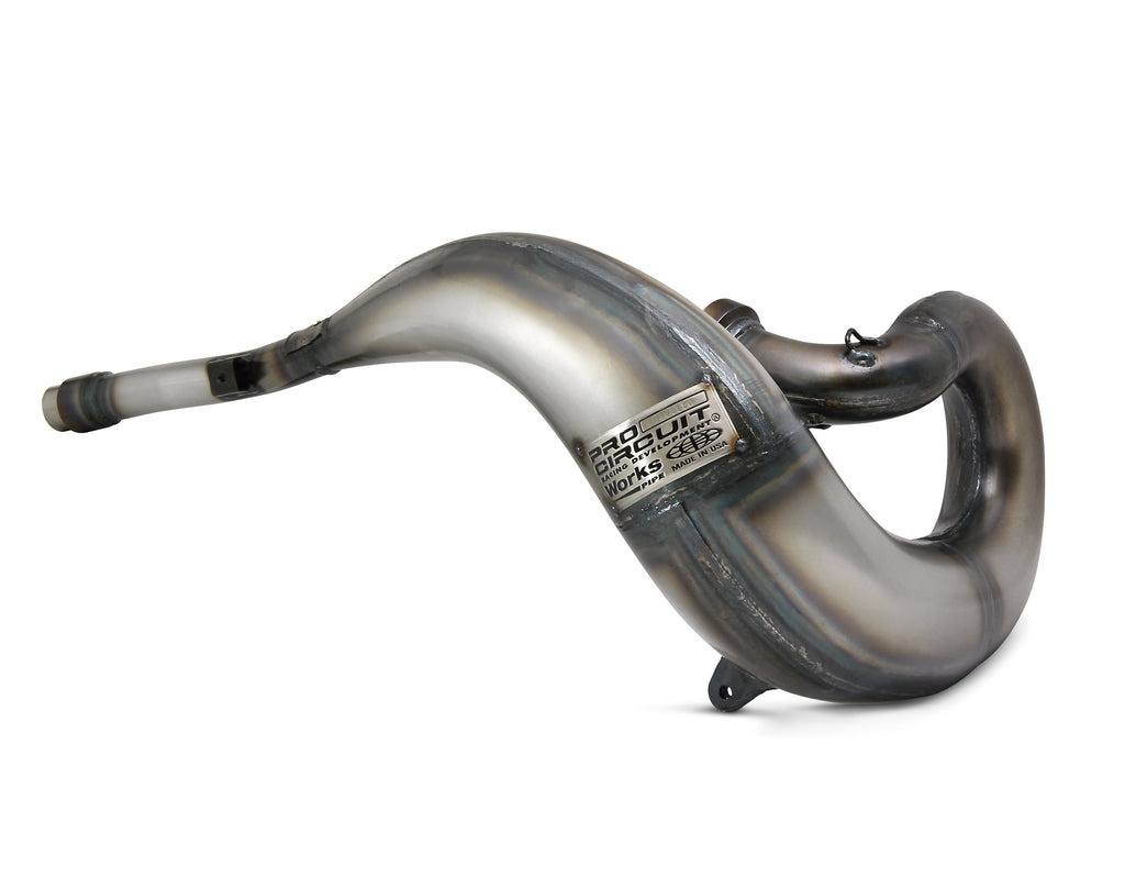 Pro Circuit Works exhaust pipe for Yamaha YZ250 models 2002-2022, black metal with mounting brackets, designed for motocross riding.