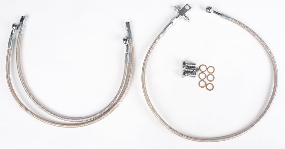 Streamline front brake line with three lines for Yamaha models, featuring durable metal fittings and flexible rubber hoses.