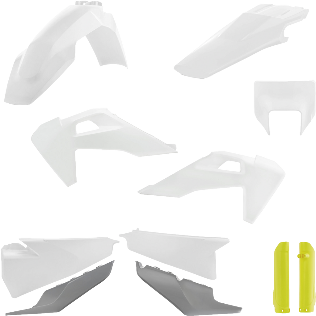 Acerbis full plastic body kit for Husqvarna 2022, featuring durable, off-road motorcycle plastics in black with Acerbis branding.