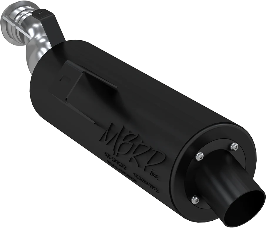 MBRP Exhaust single slip-on system with 4.25-inch black sport muffler, showcasing the sleek exhaust design.