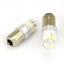 Load image into Gallery viewer, Pair of Cyron Lighting LED 1156 red bulbs with 6W SMD omni-directional illumination, ideal for automotive or decorative lighting.