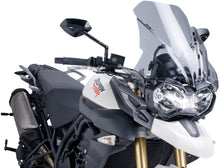 Load image into Gallery viewer, PUIG Touring Smoke Windscreen for motorcycle, clear tinted windshield with aerodynamic design and branding visible.