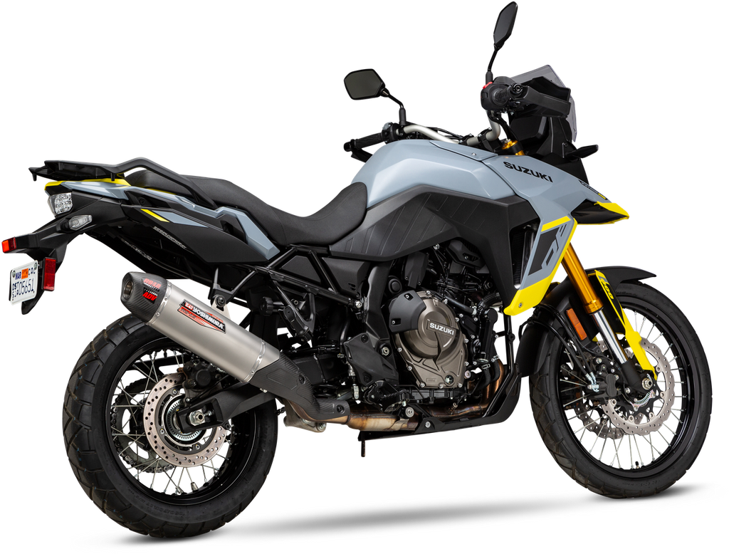 Yoshimura RS-12 ADV slip-on exhaust for Suzuki motorcycles, showing the sleek black and chrome finish with Yoshimura branding