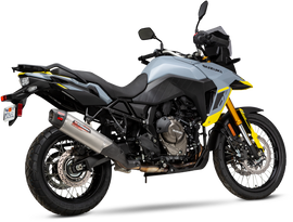 Yoshimura RS-12 ADV slip-on exhaust for Suzuki motorcycles, showing the sleek black and chrome finish with Yoshimura branding