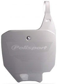 Polisport Plastics white number plate body panel with mounting holes, designed for off-road or motocross bikes.