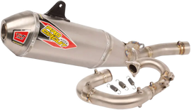 Pro Circuit Ti-6 Bc Pro titanium exhaust system with titanium end-cap, showcasing sleek metal pipe and polished finish.