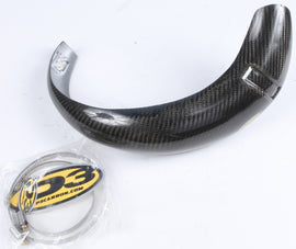 P3 Carbon Fiber Pipe Guard for exhaust system, lightweight and durable, with sleek black finish and branding details.