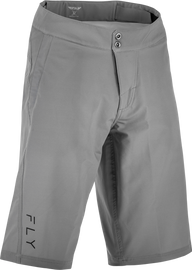 Fly Racing Maverik Shorts in grey, size 40, laid flat showing the casual fit and fabric texture of these unisex shorts.