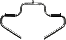 Chrome LINDBY Multibar Engine Guard mounted on a motorcycle body, featuring a sturdy chrome finish and multi-bar design.