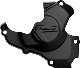 Polisport Plastics black ignition cover protector for motorcycle body, model 64-0810B, shown in close-up image.