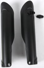 Charger l'image dans la galerie, Black Acerbis fork covers for motorcycles, featuring the 24012-60001 model, with a close-up view showing texture and attachment points.