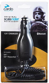 Cardo Systems 12V electrical charger with model number 71-9088, shown connected to a vehicle power source.