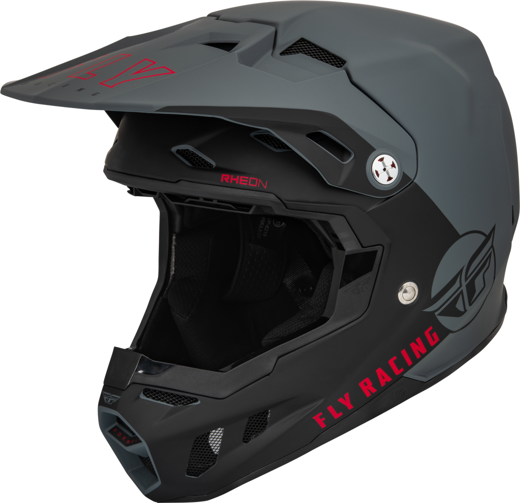 Fly Racing Formula CC Centrum helmet in matte grey and black, medium size, showcasing a sleek motorcycle helmet design.