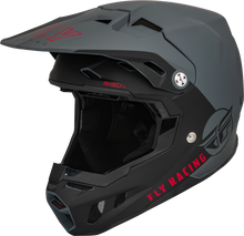 Load image into Gallery viewer, Fly Racing Formula CC Centrum helmet in matte grey and black, XS size, shown from a side angle with ventilation details.