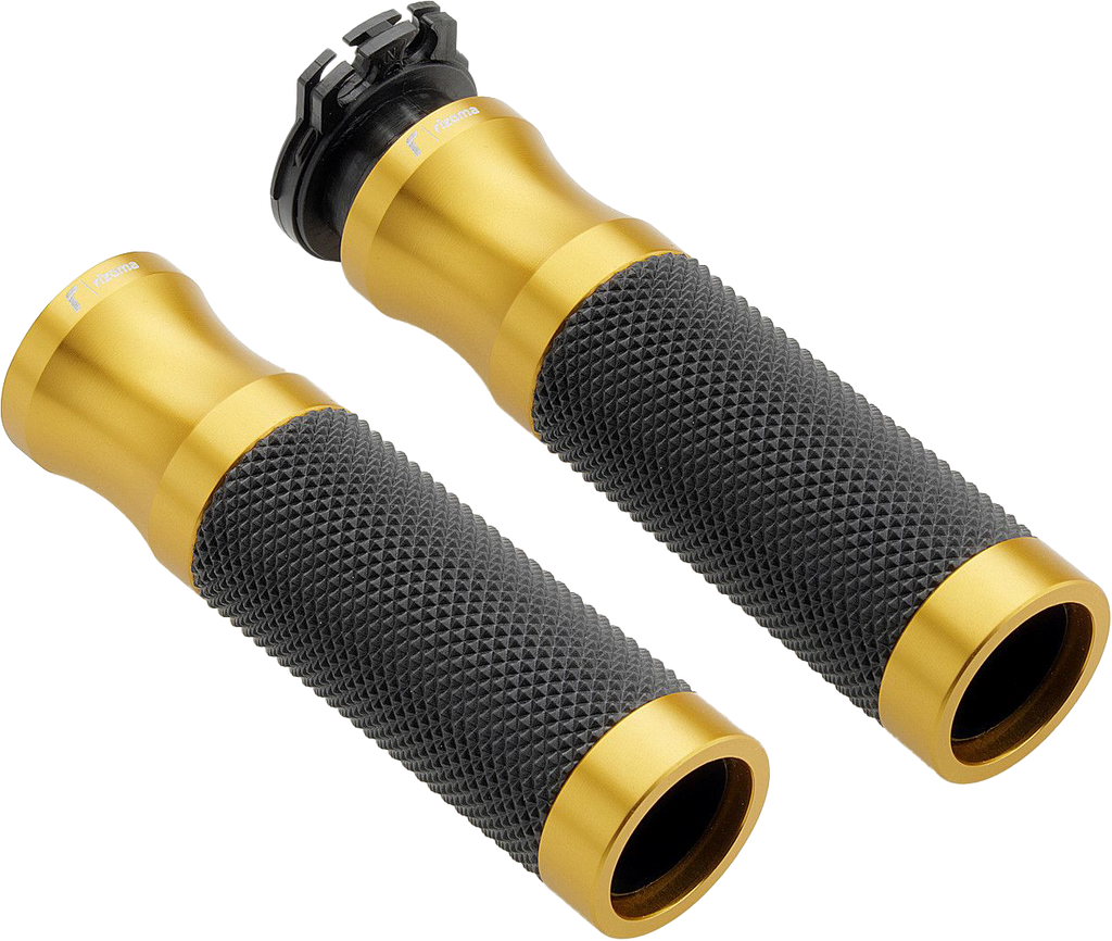 RIZOMA Sport 22mm gold motorcycle grips with textured surface and ergonomic design for comfortable handling.