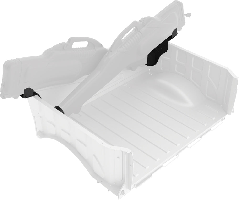 Kolpin In Bed Double Gun Boot Mount for pickup trucks, showing the sturdy metal brackets and mounting hardware.