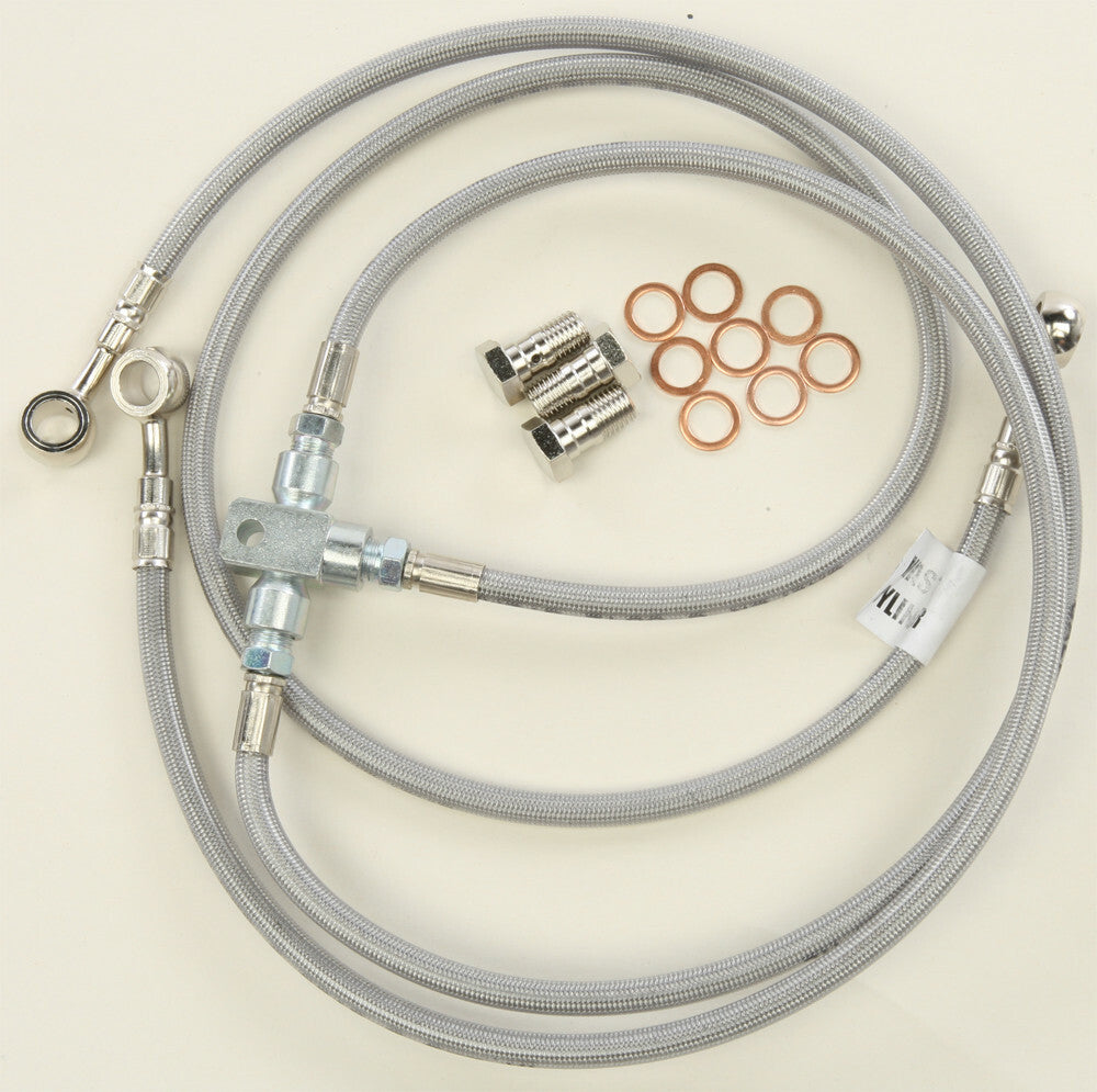 GBRAKES front brake line for Yfz450 ATV, part 17-10385, showing the durable brake hose and fittings on a clean background