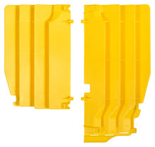 Load image into Gallery viewer, Polisport Plastics yellow radiator louvers for motorcycles, part number 64-56526, shown on a vehicle radiator.