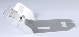 Devol Skid Plate 60-7204, durable black metal protective undercarriage part for off-road vehicles, shown on a vehicle.