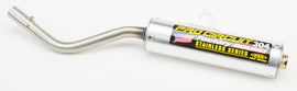 Pro Circuit 304 Silencer exhaust for motorcycles, showing the sleek aluminum finish and branding details.