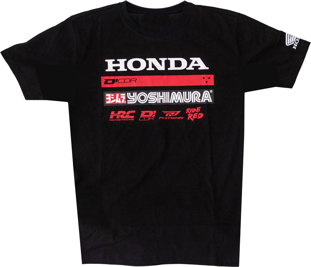 Black DCOR Honda Factory2 Tee in XL size, featuring the DCOR logo on the front, laid flat to showcase the t-shirt design.