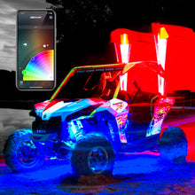 Load image into Gallery viewer, XK Glow 2nd Gen 4-foot dual whip with XKchrome controller for vehicle illumination, featuring sleek design and vibrant lighting.