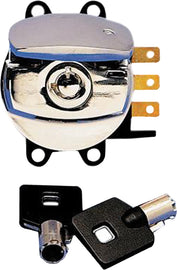 HardDrive chrome ignition switch with side hinge, OE#71450-04, for electrical vehicle applications, shown in the image.