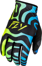 Load image into Gallery viewer, Fly Racing Lite Zen gloves in black, blue, and hi-vis with XL size, showcasing lightweight, protective motorcycle glove design.